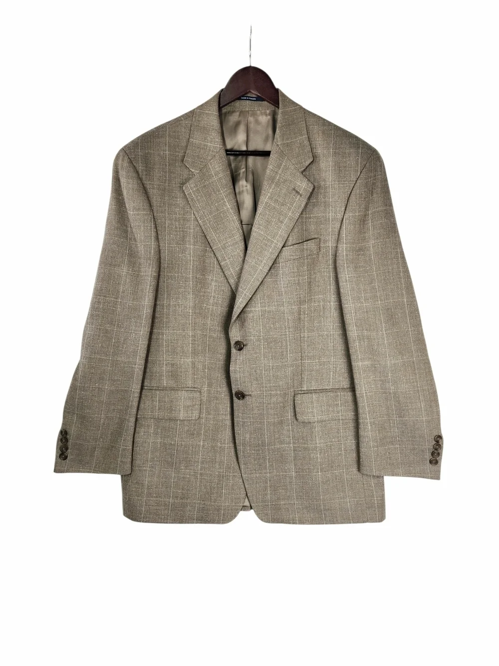 Chaps Ralph Lauren Blazer 42R Tan Plaid Silk Wool Sport Coat Mens Classic Jacket